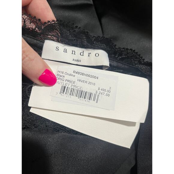 NWT Sandro Black Satin Lace Dress Cutout Back Shoulder Straps Size 3 (U.S. 6/8) - Picture 6 of 7